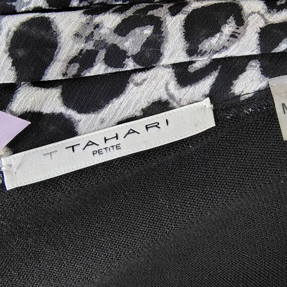 Tahari 100% Cotton Black Leopard Trim Button Front Cardigan Size Medium Petite - Picture 9 of 9